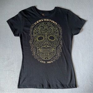 Karacool Cervantino Black T-Shirt with Gold Skull Design GTO MEX Medium